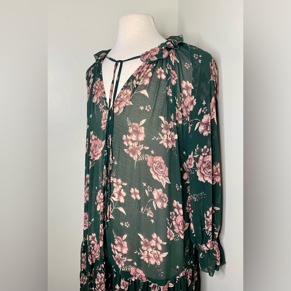 Free People Feeling Groovy Maxi Dress EUC Sz Medium Forrest Green Floral - Picture 4 of 6